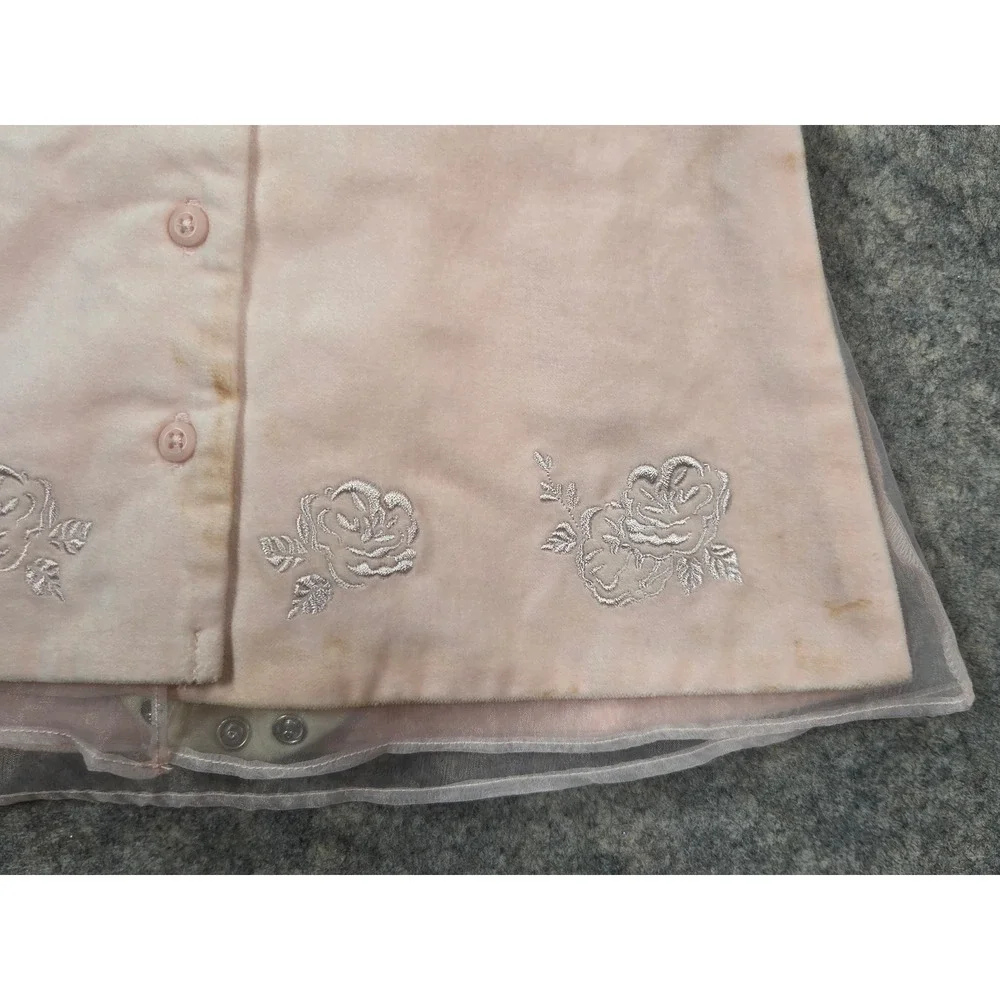 Vintage Gymboree Pink Velvet Floral Embroidered Dress Bodysuit Set 6-12 Months